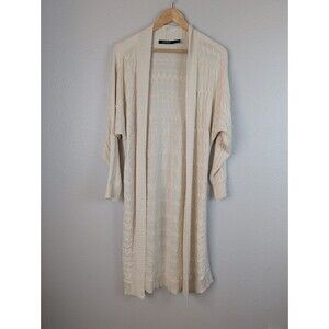 Lauren Ralph Lauren Ivory Cable Knit Cardigan Sweater Womens Medium Long Boho165